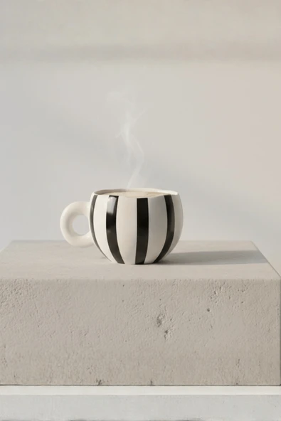 Siyah Çizgili 400 ml El Yapımı Seramik Çay Kahve Mug Kupası MIT1322 ürün görseli 1