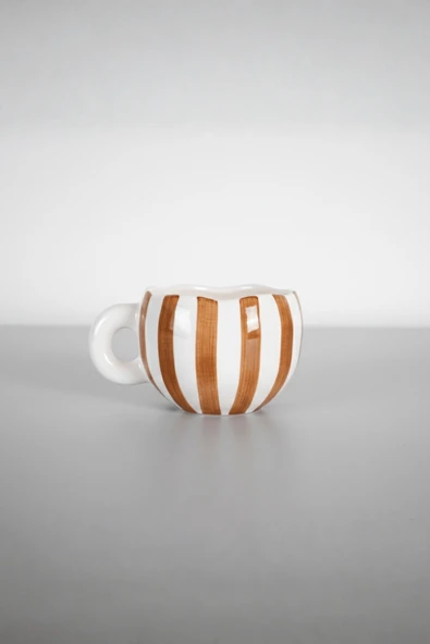 Kahverengi Çizgili 400 ml El Yapımı Seramik Çay Kahve Mug Kupası MIT1324 ürün görseli 1