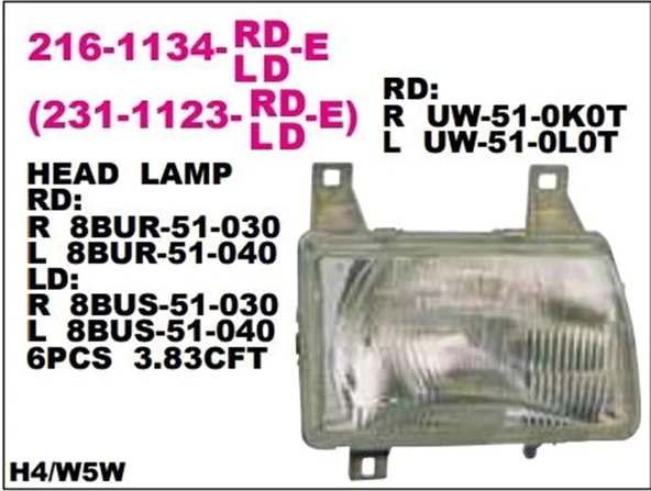 Mazda B2500 1996-1998 Far Sağ (Uf) (Oem No: 8Bus-51-030) ürün görseli 1
