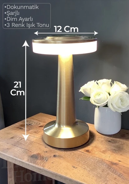 Dokunmatik Masa Ve Gece Lambası Dokunmatik Lamba Abajur Led Şarjlı Masa Lambası Ledli Masa Gold 21Cm ürün görseli 1