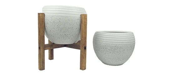 Bitki Tasarımı Beyaz Granit Küp Saksı Saksılık Salon Çiçeklik İkili Set (4 Ayaklı-Ayaksız) ürün görseli 1