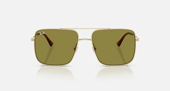 Ray-Ban Unisex Güneş Gözlüğü - Kare Soluk Altın Renk Metal Çerçeve Yeşil Cam %100 UV Koruma 0RB3758 ürün görseli 1