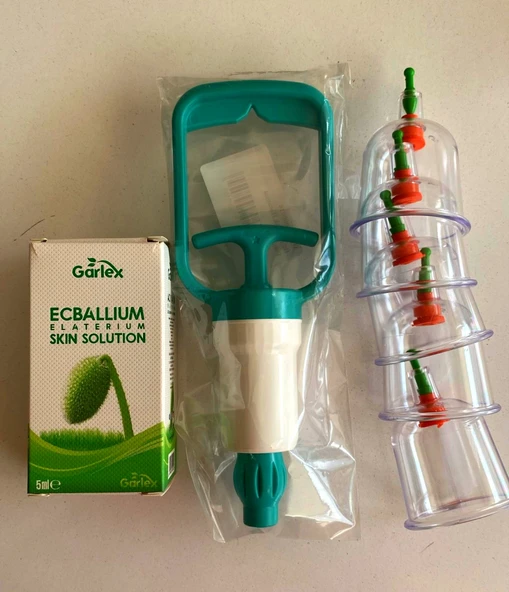 Baş Ağrısı hacamat 5 li kupa seti ,pompası ve migren solüsyonu ürün görseli 1