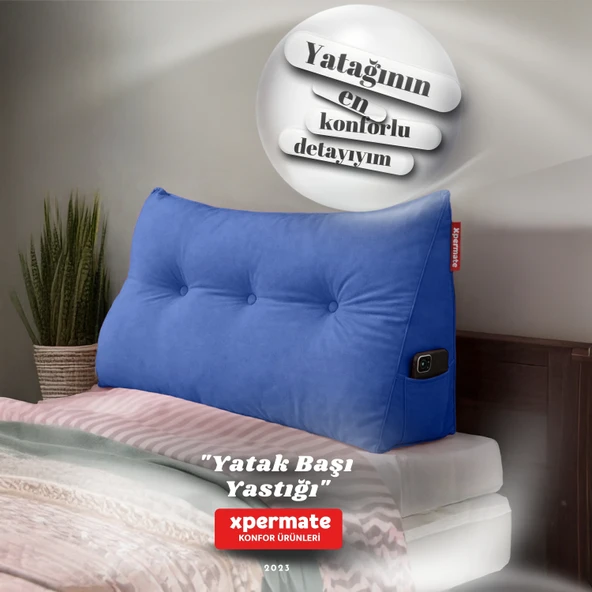 Yatak Başı Yastığı  Sırt ve Bel Destek Yastığı Mavi 120 cm ürün görseli 1