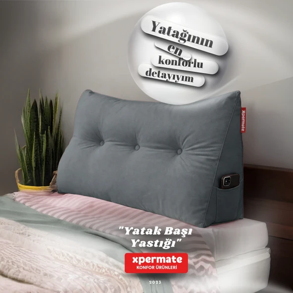 Yatak Başı Yastığı Sırt ve Bel Destek Yastığı Gri 140 cm ürün görseli 1