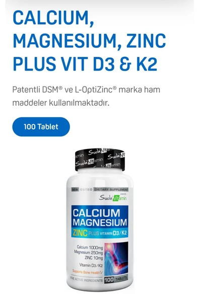 Suda Vitamin Calcium Magnesium Zinc Plus 100 Tablet - Resim 2