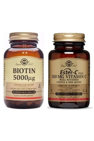 Solgar Biotin 5000 Mcg 50 Kapsül+ Ester-c Plus 500 Mg 50 Kapsül ürün görseli 1
