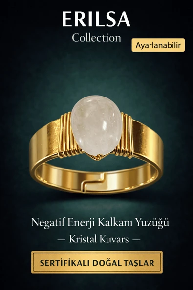 Sertifikalı Mat Kristal Kuvars Doğal Taş Yüzük Ayarlamalı - Bakır Üzeri Altın Kaplama Enerji Yüzüğü ürün görseli 1