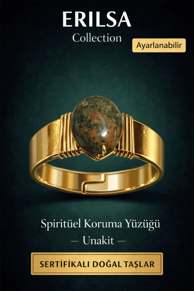 Sertifikalı Unakit Doğal Taş Yüzük Ayarlanabilir - Bakır Üzeri Altın Kaplama Spiritüel Koruma ürün görseli 1