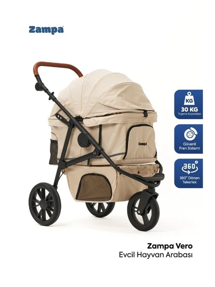Zampa Vero Kedi Köpek Arabası Bej DH09-BJ 45x100x108 cm ürün görseli 1