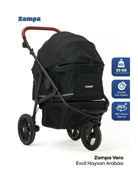 Zampa Vero Kedi Köpek Arabası Siyah DH09-B 45x100x108 cm ürün görseli 1
