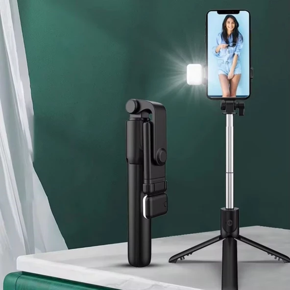 Kendiliğinden Led Işıklı Kumandalı Uzayabilen Selfie Çubuğu,Masa Üstü Tripod ürün görseli 1