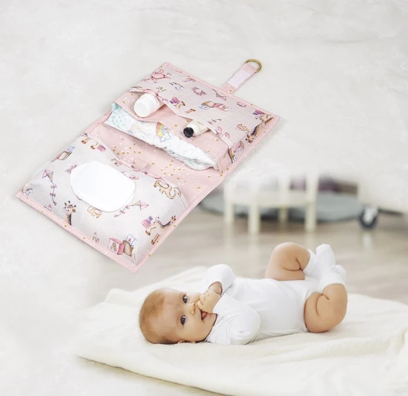 Baby Kullanımı Kolay Desenli Alt Bakım Çantası (Pembe) ürün görseli 1
