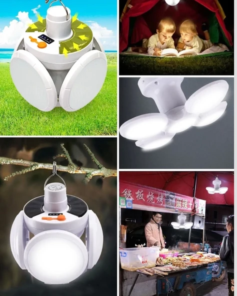 Katlanabilir 5 Kanatlı Solar Led Bahçe Kamp Lambası - Resim 4