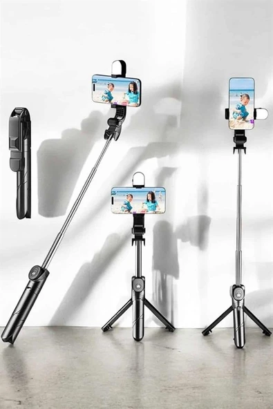 Tripod Kablosuz Bluetooth Bağlantılı Selfie Çubuğu 360 Derece Dönebilen ürün görseli 1
