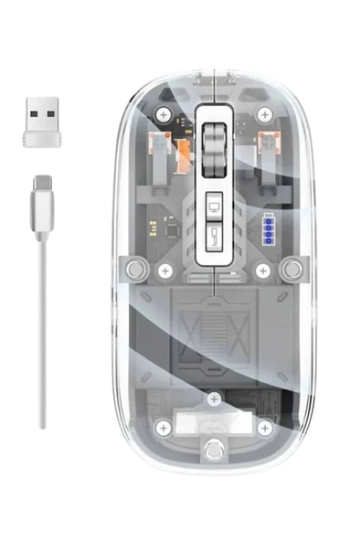Mouse Kablosuz Mouse Şarjlı Bluetooth Sessiz 5 Tuşlu Şeffaf - Resim 4