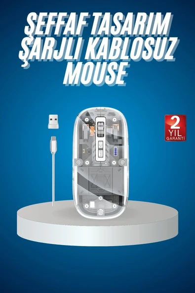 Sessiz Tıklama Çift Modlu Bluetooth Alıcı Şeffaf Mouse ürün görseli 1