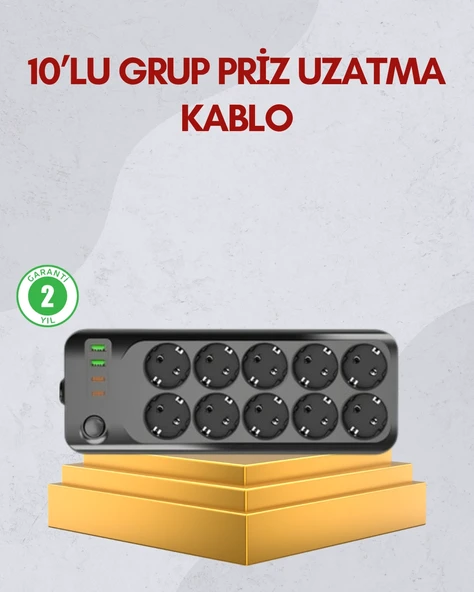 10 Prizli Uzatma Kablosu Termal Koruma Usb Type-C Hızlı Şarj 2500W ürün görseli 1