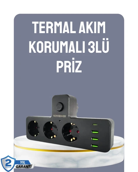 Anahtarlı Çoklu Priz 3 Usb 1 Type-C Hızlı Şarj Destekli ürün görseli 1
