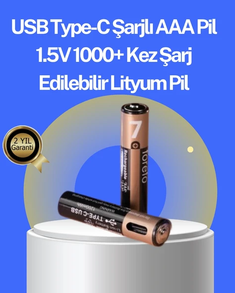 Hızlı Şarj Teknolojili Usb Şarjlı Aaa Pil – 40 Dakikada Tam Şarj ürün görseli 1