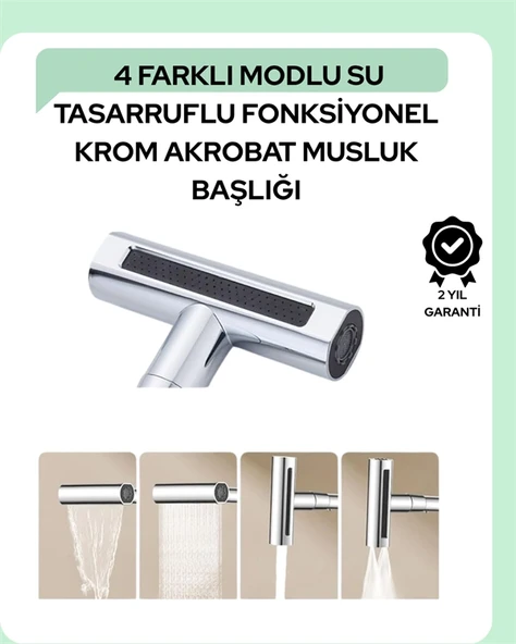 Çok Fonksiyonlu Musluk Başlığı | 4 Su Modu | Geniş Uyumlu Adaptör Seti | Mutfak Banyo Uyumlu ürün görseli 1