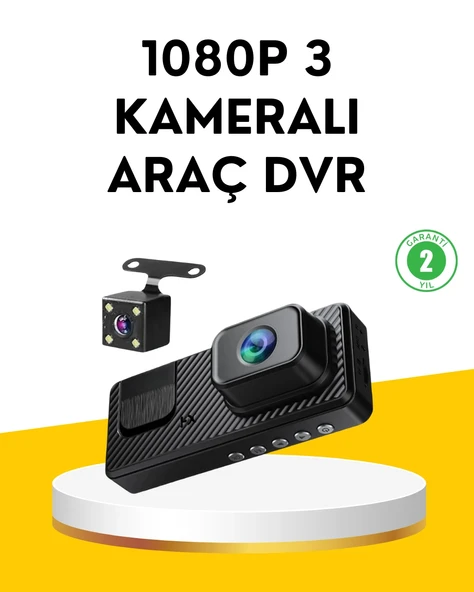 3 Kameralı Araç İçi Dvr Kayıt Ön İç Arka Kamera Full Hd ürün görseli 1