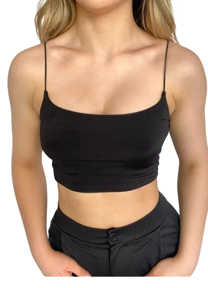 Askılı Crop  Bluz-SİYAH ürün görseli 1