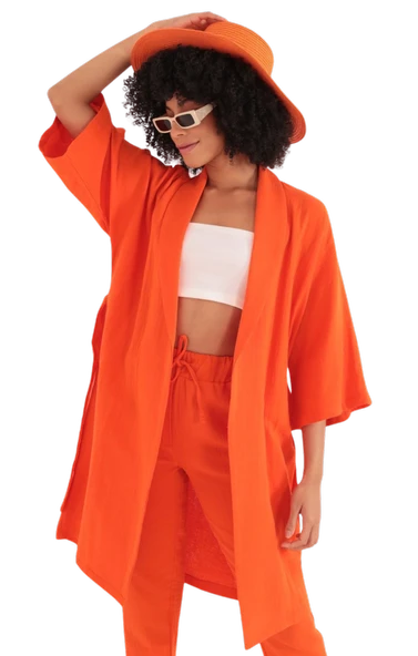Rahat Kesim Kimono Üst - TURUNCU - Resim 2