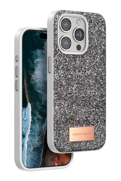 Onegif Apple iPhone 14 Pro Bright Simli Kapak - Gümüş ürün görseli 1