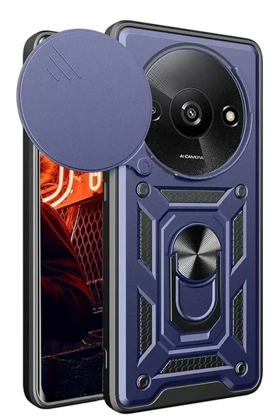 Newface Xiaomi Redmi A3 4G Kılıf Pars Lens Yüzüklü Silikon - Lacivert ürün görseli 1