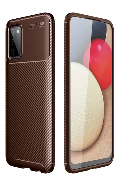 Newface Samsung Galaxy A02S Kılıf Auto Focus Karbon Kapak - Kahverengi ürün görseli 1