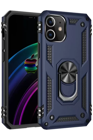 Newface Apple iPhone 12 Kılıf Sofya Yüzüklü Silikon Kapak - Lacivert ürün görseli 1