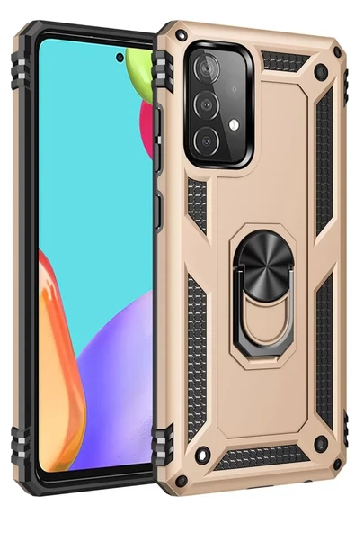 Newface Samsung Galaxy A52 Kılıf Sofya Yüzüklü Silikon Kapak - Gold ürün görseli 1