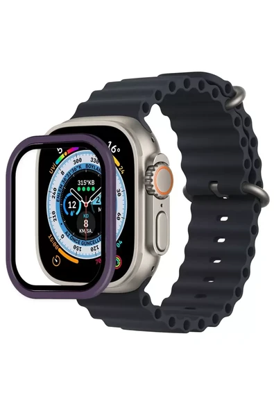 Newface Apple Watch Ultra 49mm Alüminyum Kasa Cam Ekran Koruyucu - Mor ürün görseli 1