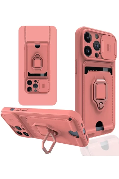 Newface Apple iPhone 14 Pro Max Kılıf Zuma Kartvizitli Yüzüklü Silikon - Pembe ürün görseli 1