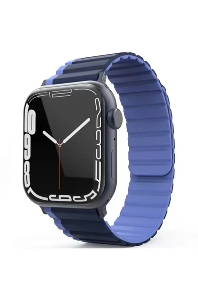 Movenchy Apple Watch 42mm MO-WB1 Çift Renk Mıknatıslı Silikon Kordon - Lacivert-Mavi ürün görseli 1