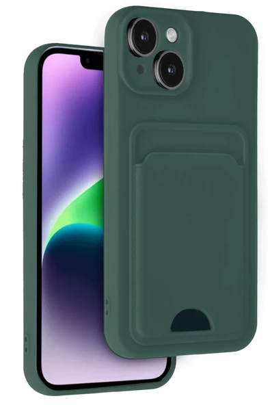 Newface Apple iPhone 14 Kılıf Kelvin Kartvizitli Silikon - Koyu Yeşil ürün görseli 1