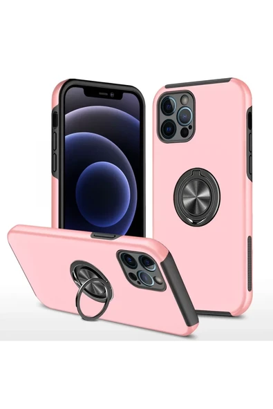 Newface Apple iPhone 12 Pro Max Kılıf Elit Yüzüklü Kapak - Pembe ürün görseli 1