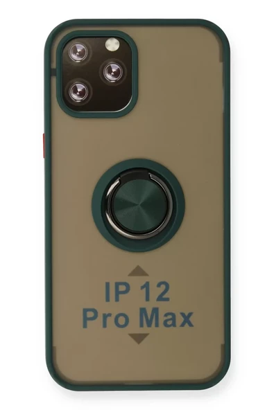 Newface Apple iPhone 12 Pro Max Kılıf Montreal Yüzüklü Silikon Kapak - Yeşil ürün görseli 1