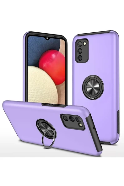 Newface Samsung Galaxy A02S Kılıf Elit Yüzüklü Kapak - Mor ürün görseli 1