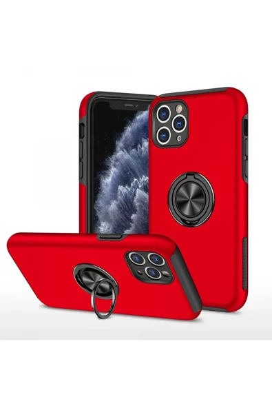 Newface Apple iPhone 11 Pro Max Kılıf Elit Yüzüklü Kapak - Kırmızı ürün görseli 1