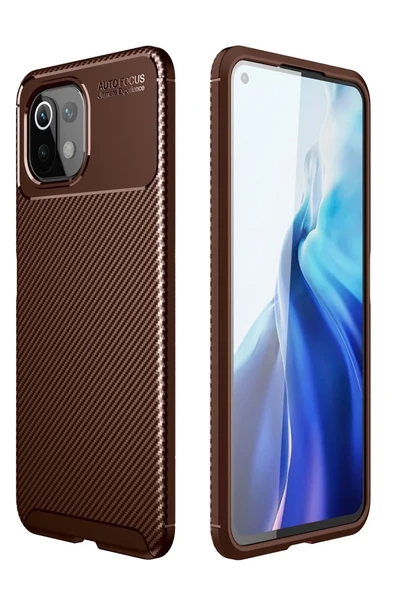 Newface Xiaomi Mİ 11 Lite Kılıf Auto Focus Karbon Kapak - Kahverengi ürün görseli 1