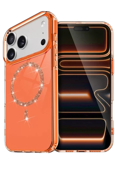Newface Apple iPhone 17 Pro Live Diamond Magsafe Kapak - Turuncu ürün görseli 1