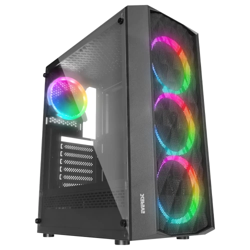 EVEREST BUMPY, Mesh, 600W, 4x12cm RGB Fan, Temperli Cam Yan Panel, ATX, GAMING KASA ürün görseli 1