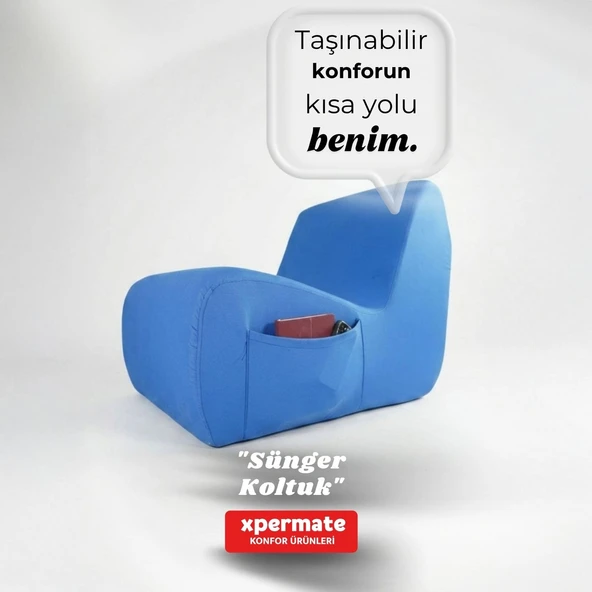Sünger Koltuk Taşınabilir, Çok Amaçlı, İskeletsiz, Yer koltuğu, Armut Koltuk Mavi ürün görseli 1