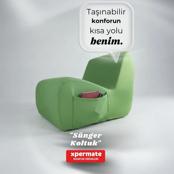 Sünger Koltuk – Taþýnabilir, Çok Amaçlý, Ýskeletsiz, Yer koltuðu, Armut Koltuk Yeþil ürün görseli 1