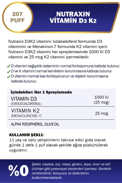 Nutraxin Vitamin D3K2 Sprey 30 ml - Resim 2