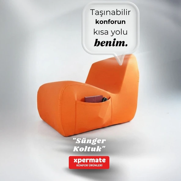 Sünger Koltuk – Taþýnabilir, Çok Amaçlý, Ýskeletsiz, Yer koltuðu, Armut Koltuk Turuncu ürün görseli 1
