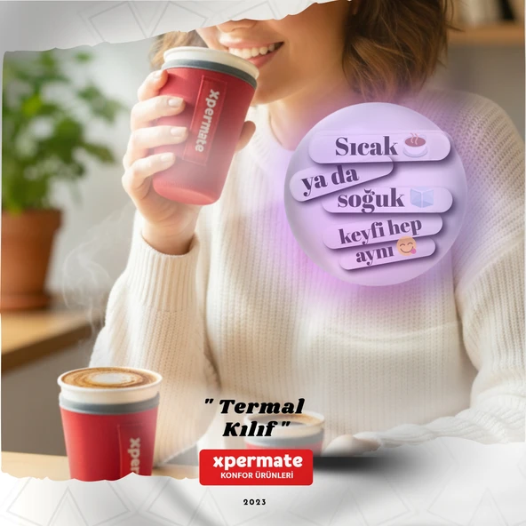 Termal İçecek Kılıfı  Sıcak & Soğuk Tutan Kahve Termal Kılıf 0,47L Kırmızı ürün görseli 1