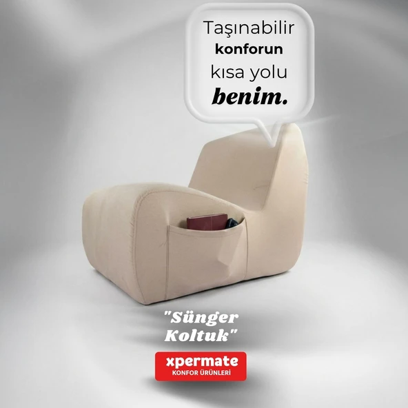 Sünger Koltuk  Taşınabilir, Çok Amaçlı, İskeletsiz, Yer koltuğu, Armut Koltuk Bej ürün görseli 1